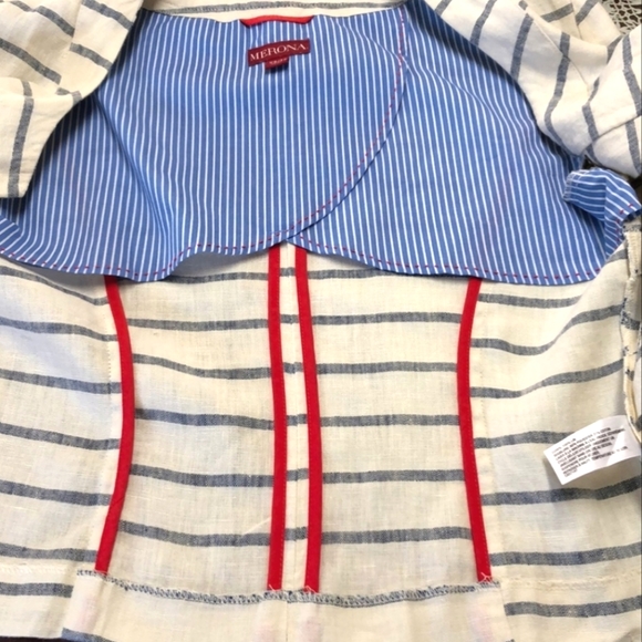 Merona - Striped Linen Crop Jacket - Ivory Cream/ Blue - Size Large - Picture 6 of 12